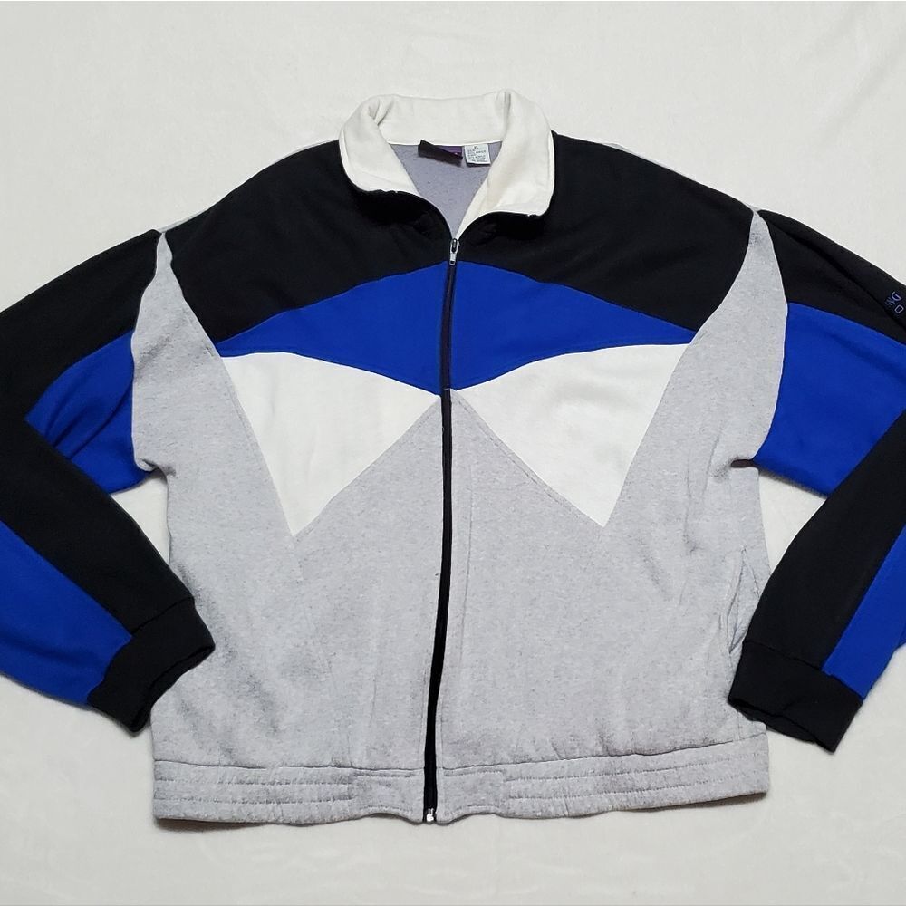 VINTAGE 1990s Spalding Pro Blue Gray Colorblock Cotton Blend Track Jacket